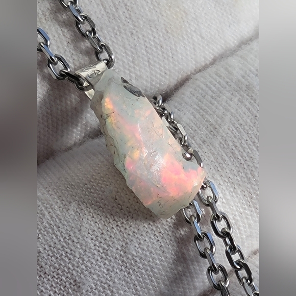 Natural Ethiopian Fire Opal Rough Pendant + 18" Chain Necklace - Unisex Jewlery - Picture 6 of 6